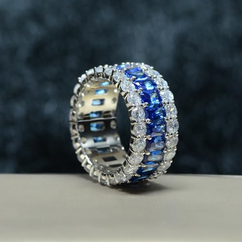 Elegant Micro Pave Blue Sapphire Eternity Band Ring in 14K Solid Gold over S925, Blue Gemstone Wedding Band for Her3
