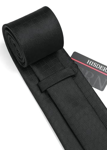 Image of HISDERN Ties for Men Formal Business Plaid Checked Mens Ties and Pocket Square Set Classic Wedding Necktie Handkerchief