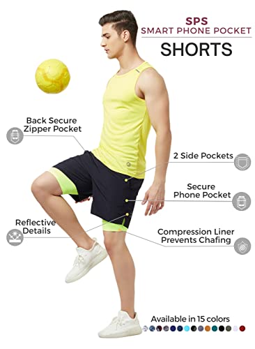 Image of TRUEREVO - 2 in 1 Running Sports Shorts for Men with Mobile Phone Pocket - Quick Dry & Lightweight Moisture-Wicking Active Wear, Gym Shorts for Men Workout - Double Layer Half Pant with Inner Tights