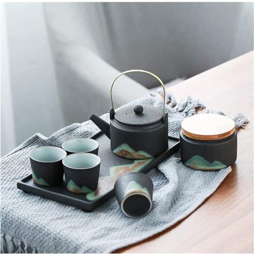 Sake Set Japanese, Sake Bottle Sake Cups Sake Pot Ceramic Sake Cup Set Hand-Painted Teapot Gift Package 7Pcs