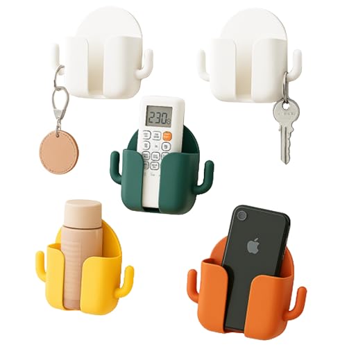 Image of FROVA Mobile Holder for Home - Self-Adhesive Mobile Stand for Wall with Dual Hooks, Multipurpose Remote Holder Wall Mount for Phone, AC Remote & Earphones - Durable ABS Build, Pack of 4 (Random Color)