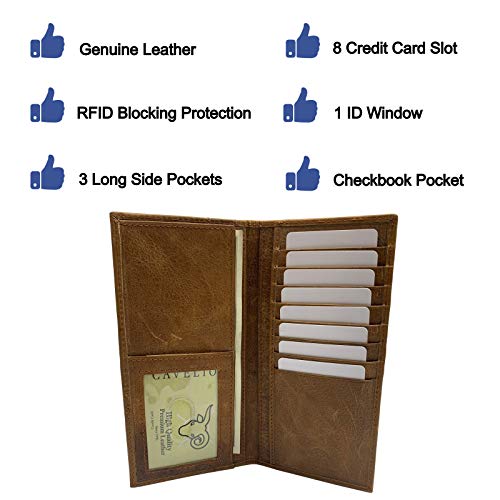 Genuine Leather Long Bifold Checkbook Cover Wallet Multi Card Pocket Holder USA Series (Tan)2