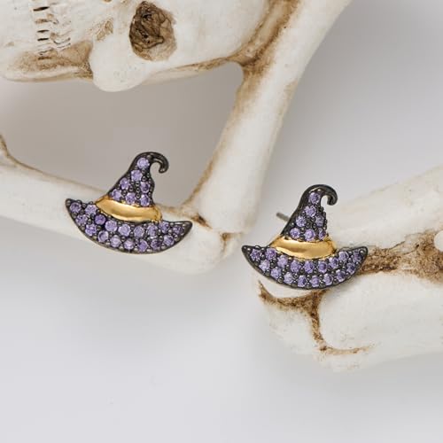 MUYAN Small Halloween Earrings for Women Cute Purple Witch Hat Stud Earrings Halloween Costume Party Jewelry4