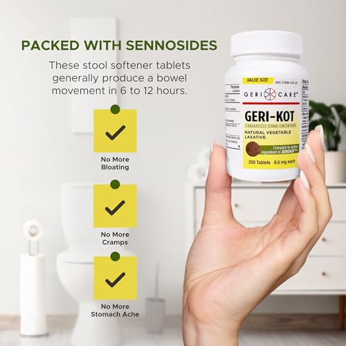 Image of Geri-KOT Senna Laxative & Stool Softener Tablets, 200ct| Natural Vegetable Stimulant Laxative| Smooth Bowel Movement Senna Tablets| Fast-Acting, Gentle Constipation Relief| 8.6mg Sennosides