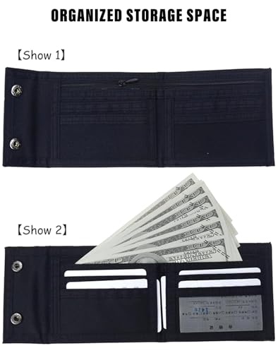 JEMINAL Camo Bifold Wallet for Men Thin Nylon Vertical Wallet with Cash Zipper Pocket Blue3