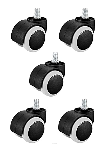 Image of Premium Office Chair Nylon Twin Wheel Castor Screw Type Chair Wheel Set of 5 | Black & White