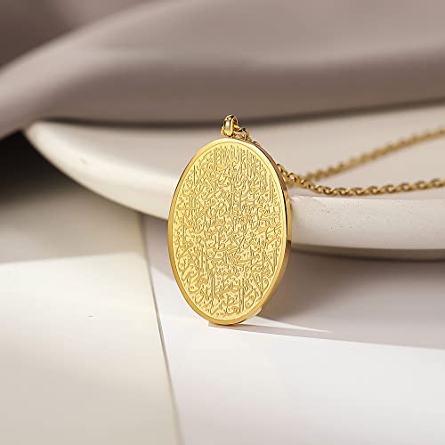 Gyufise Men Women Muslim Oval Pendant Necklace Ayatul Kursi Stainless Steel Islamic Arabic Necklace Gift Gold Plated Islam Jewelry #TOP1
