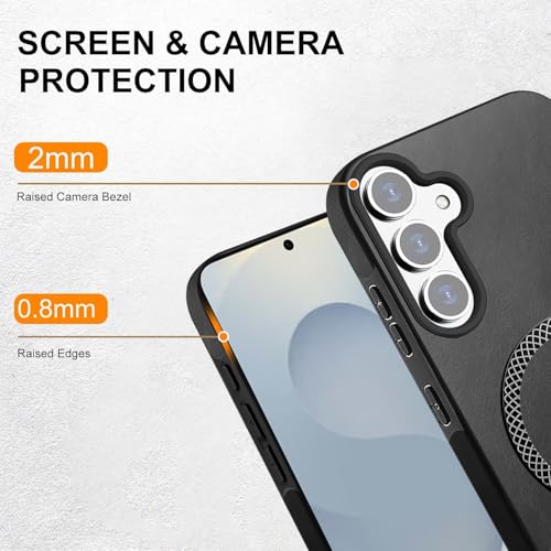 Image of KARWAN Shockproof Hybrid Leather Finish Back Case Cover Compatible with Samsung Galaxy S25 FE with Wireless MagEaze Charging Cover, Anti-Scratch Shield Case with Strong Minimalist Design(Black)