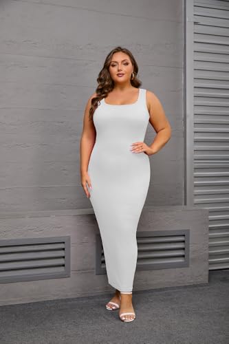 Image of YeGine Women Plus Size Sleeveless Bodycon Maxi Dresses Sexy Slim Tank Dresses