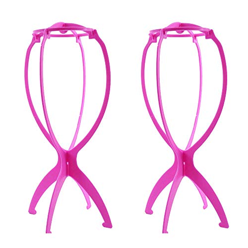 FOREVIVE Wig Stand 2-Pack Portable Travel Wig Stand Foldable Wig， Display Tool Stable Wig Stand Dryer Holder Rose Red
