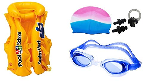 VR Creatives Children Swim Vest, Kids Life Jacket, Swimming Cap, Goggles and Ear Plug Combo (Multicolour) (B07QP9LWR6) Amazon Price History, Amazon Price Tracker