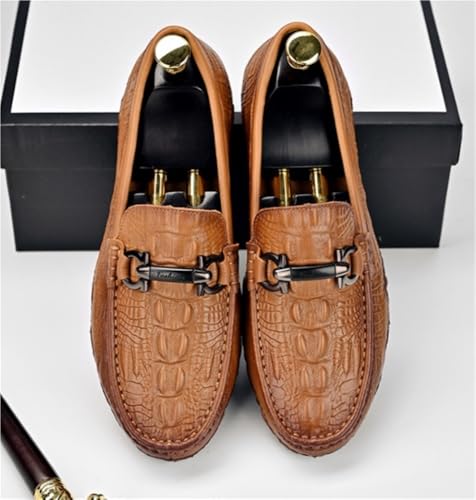 Outdoor Party Slip On Mens Loafers Shoes Moccasins Faux Crocodile Print Round Toe Leather Flat Heel Resistant Flexible3