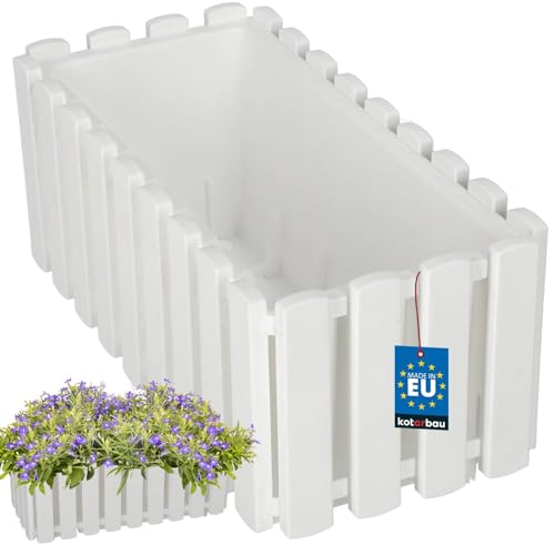 KOTARBAU® Blumenkasten - Blumentopf - 38x18x16 cm - Weiß - Kunststoff - Pflanzkasten - Balkonkasten - Pflanzkübel Rechteckig - Übertopf Groß - Blumenkasten Balkon