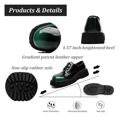 Business Platform Oxfords for Men's Gradient Green Patent Leather Dress Shoes Lug Sole Non-Slip Comfortable Wide Toe Lace-up Work Shoes for Formal Office Casual3