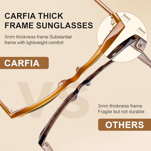Image of CARFIA Thick Polarized Sunglasses for Men UV400 Protection, Retro Square Hand-crafted Acetate Driving Shades CA5356