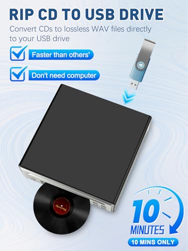 Image of HiFi CD Player for Home, CD Ripper, Bluetooth Car CD Player with USB Ripping, Rip CD to USB, External High-Fidelity Player for Car with Optical, AUX outputs, Bluetooth Transmitter /Receiver