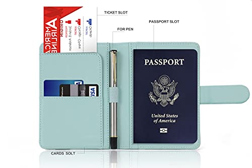 Image of Melsbrinna Premium Leather Passport Holder Covers Case, Waterproof Rfid Blocking Travel Wallet Passport Holder with Pen Holder, Cute Passport Book for Women /Men