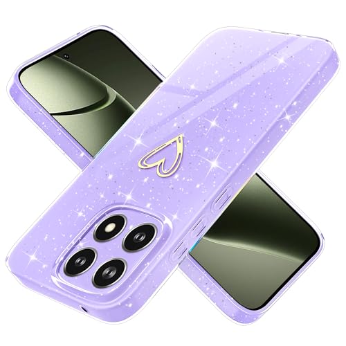 Yichxu Etui na telefon komórkowy Xiaomi 14T, brokatowe serce, silikonowe, TPU, odporne na uderzenia, błyszczące, ultra cienkie, odporne na zarysowania, fioletowe