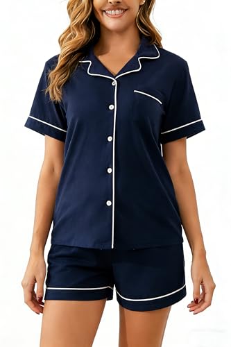 Image of 100% Cotton Pajama Sets for Women 2 Piece Long Sleeve Button Down Pjs Soft Comfy Ladies Sleepwear Lounge Sets S-XL