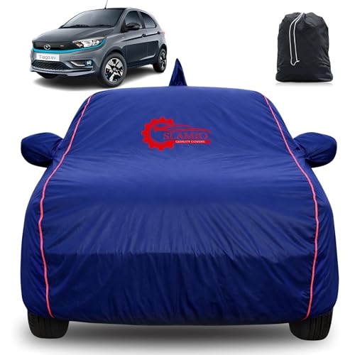 Image of 100% Waterproof Car Cover for Tata Tiago EV 2022-2026 | All-Weather, Dustproof & UV Protection | Heavy-Duty 3-Layer Fabric | Custom Fit with Mirror & Antenna Pocket | Navy Blue
