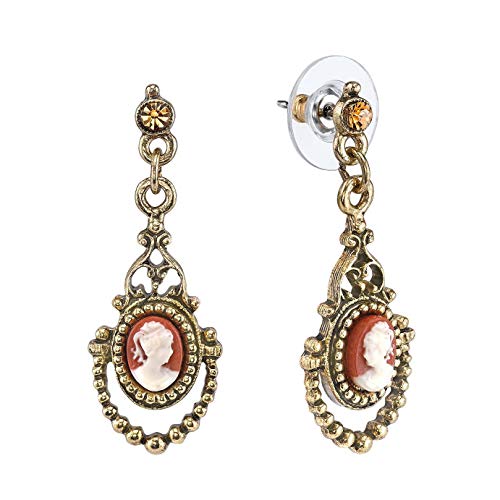 Downton Abbey Women's 14K Gold-Dipped Carnelian Cameo Drop Earring, carnelian, One Size