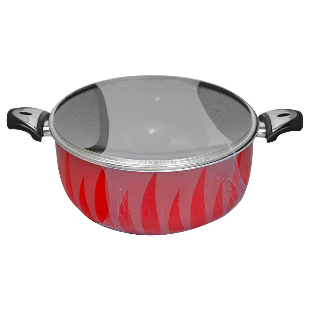 KW KAWASHI Cookware Set Aluminium Casserole With Glass Lid Induction Safe Saucepan With Durable Non-Stick Stock Pot With Glass Lid & Heat-Resistant Handles Cookware Casserole Pan (20CM-2.5MM)