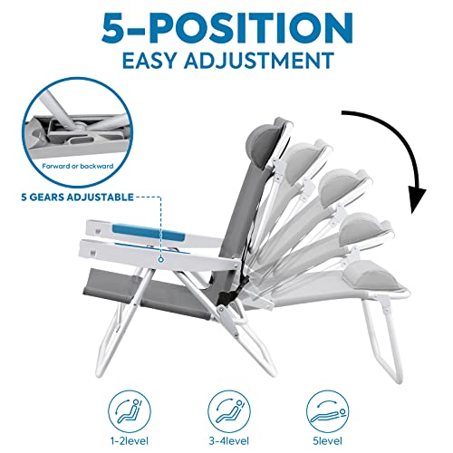 Iceco [Upgraded] Beach Chair For Adults, Xl 5-Position Backpack Beach Chair Heavy Duty Folding Camping Chairs, Portable Chairs With Backpack Straps Cup Holder For Beach Outdoor Camping 350Lb Capacity #TOP4