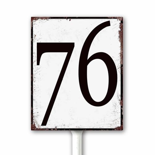 Aluminum Number Sign 76 Metal Numbered Yard Sign With Stake Outdoor for Tennis Court, Parking Lots, Floor, Dock, Court, Aisle, Field, Farm 12x15 CM High Visibility Rust Free (Retro White) — image 1