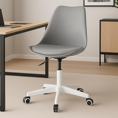 BAKAJI Sedia da Ufficio Scrivania Ergonomica Design Moderno con Altezza Regolabile e Cuscino Imbottito ad Alta Densità, Seduta Girevole con Ruote Piroettanti, Ideale per Casa, Studio (Grigio)