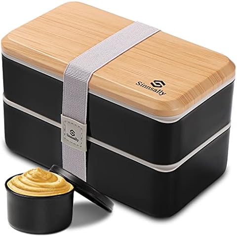 Sinnsally Bento Box Adult Lunch Box with Compartments for Women & Men,(47oz)Stackable Japanese Bento Lunchbox,Rectangle Lunchable Food Container with Utensil Set,Leak-Proof & Microwave/Dishwasher Safe Cover
