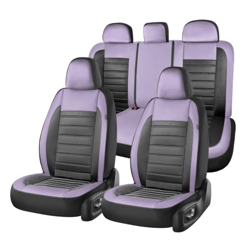 Image of Coverado Car Seat Covers Full Set, Luxury Leather Car Seat Covers, Automotive Front and Rear Mesh Seat Covers, Full Set 5 Seats, Purple&Black Seat Covers for SUV Sedan Truck