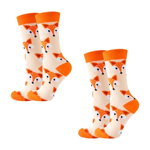 2 Pares De Calcetines Con Estampado De Zorro, Calcetines De Animales A Media Pantorrilla, Calcetines Lindos De Dibujos Animados, Calcetines Divertidos, Calcetines Suaves Y Cómodos