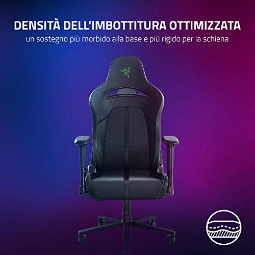 Enki X - Sedia da gioco con supporto lombare integrato, sedia da scrivania/ufficio, pelle sintetica multistrato, imbottitura in schiuma, regolabile in altezza, Nero/Verde - Sedia gaming - Immagine 5