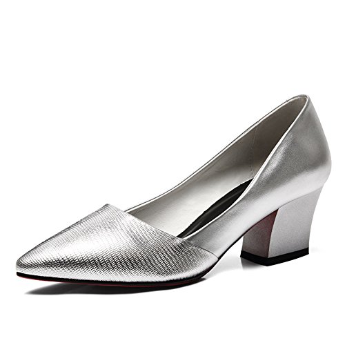 Chaussures à talons chunky femme en cuir véritable et coupe basse
