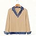 Women's Denim Collar Long Sleeve Shirts Patchwork Long Sleeve Cuff Button Sweatshirt Dressy Casual Office Outfits (Apricot,Large)