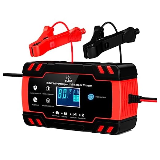 SUHU Car Battery Charger 8-Amp 12V and 24V Fully-Automatic Smart Battery Charger Automotive Battery Maintainer Trickle Charger, Battery Desulfator with Temperature Compensation for Lead Acid Batteries