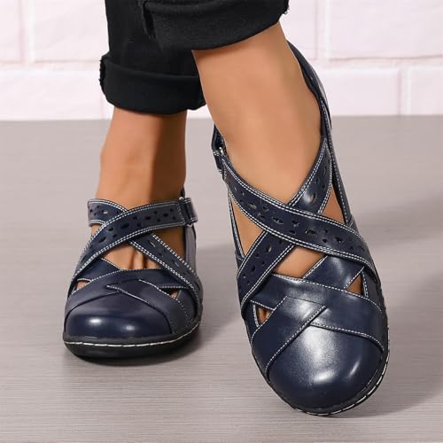 Image of Womens Loafers Comfortable Dressy- 1.37 inch Heel Lightweight Adjustable T-Trap Flat Shoes Work Office for Ladies, US Size 6-11
