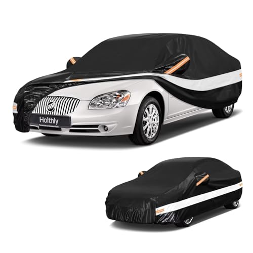 Image of 10 Layers Sedan Car Cover Custom Fit for Buick Lucerne (2005-2011), Waterproof All Weather for Automobiles, Outdoor Full Cover Sun Dust Rain Protection with Cotton. Black