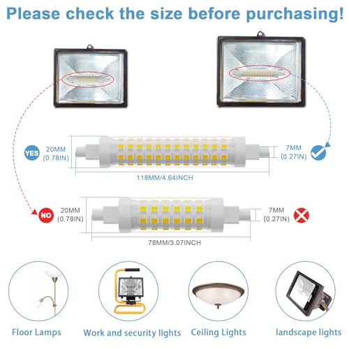 Image of R7S LED Bulb Dimmable 120V 100W 118mm T3 J Type Halogen Bulb Equivalent,4.64 inch Long Double Ended Floodlight Bulbs for Work,Security,Landscape Lights,Floor Lamps,Natural White 4000K,2 Pack