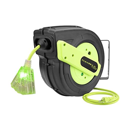 Flexzilla Retractable Extension Cord Reel, 12/3 AWG SJTOW Cord, 60', Grounded Triple Tap Outlet, ZillaGreen, FZ8120603