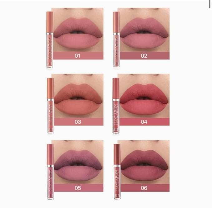 Image of 6-Piece Matte Liquid Lipstick Set, Long-Lasting Waterproof & Smudge-Proof Lip Color, Red Brown Nude Pink Shades, Soft Matte Finish, Lightweight Non-Sticky Lipstick Combo for Women