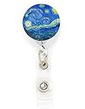 Buttonsmith® Van Gogh Starry Night Retractable Badge Reel With Alligator Clip and Extra-Long 36 inch Standard Duty Cord - Made in the USA, 1 Year Warranty