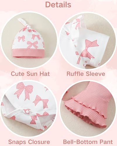 Renotemy Newborn Baby Girl Clothes Infant Romper Spring Summer Outfits Gifts Bell Bottoms Pant Sets for Girls Preemie-12Month - Image 6