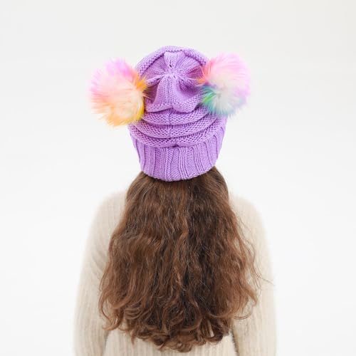 Kids Beanie Hat Winter Knitted Pom Beanie Hat for Toddler Girl with Warm Fleece Lined Indoor Outdoor 7