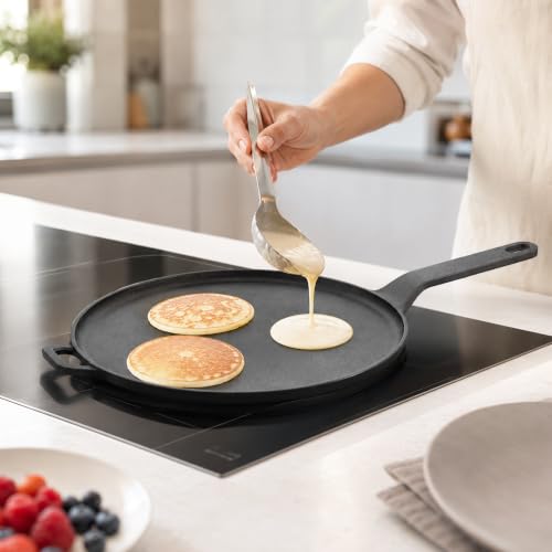 Image of HomeEssentials Non-Stick 28cm Cast Iron Dosa Tawa with Silicone Handle | Non-Stick Cooking & Serving Pan for Dosa, Chapati, Roti, Pizza, Pancakes, Omelets and Daily Cooking