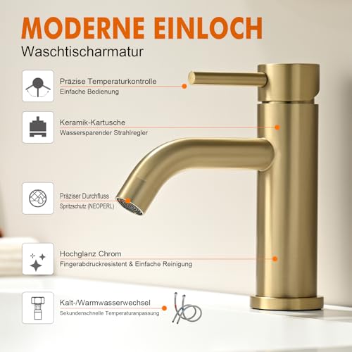 Ibergrif M11003Y Bad Wasserhahn Gold Gebürstet, 68 mm – Ansicht 2