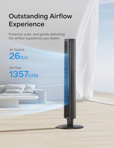Image of Pelonis 42-Inch Tower Fan for Bedroom - 26ft /s, 90 Oscillating Tower Fan with Remote Control, LED Display - Floor Fan for Indoors with 6 Speeds, 4 Modes and 24-Hour Timer - ETL Certified