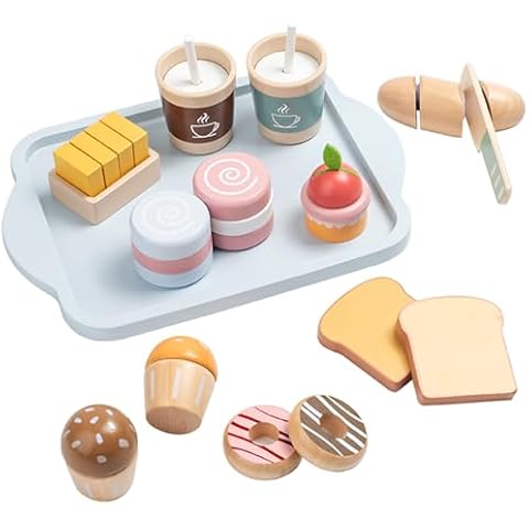 Breakfast Group Series Kitchen Toys, Wooden Pretend Kitchen for Kids to Play Food Games, Kitchen playset for Toddlers 3-5, Cooking Toy Sets for Boys and Girls Cover