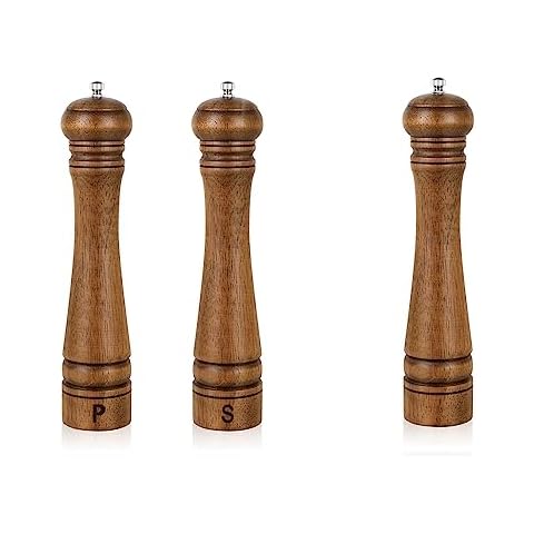 Wood Pepper Grinder Set, XWXO 10 Inch Salt Mill And Pepper Grinder Set, Pepper Mill, Salt Shakers with Adjustable Ceramic Rotor - Oak Wood Pepper Grinder And Salt Mill for Your Kitchen Cover