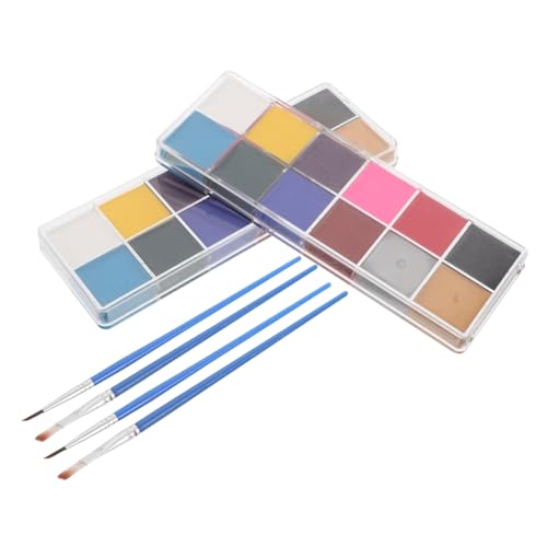 Beatifufu 2 Boxes Water-based Face Painting Kit for Beginners Colors Safe Skin-friendly Makeup Palette Portable Watercolor Travel for Festivals Theater Cosplay